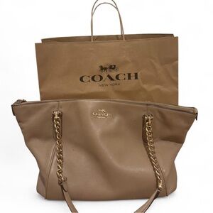 Coach Taupe Leather Shoulder Bag with Gold Accents
